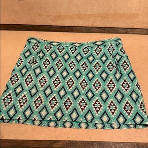 Geometric Patterned Turquoise and Black Skirt